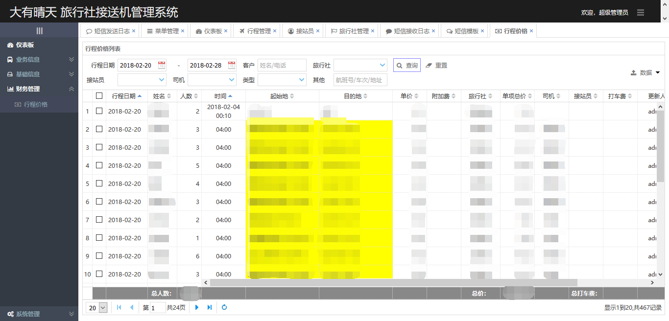 行程价格信息